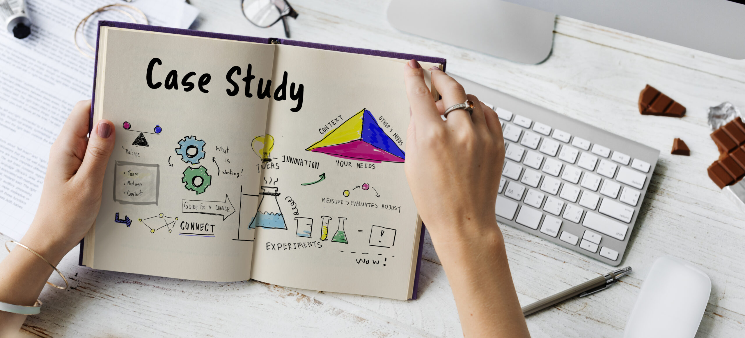 Case study research and analysis illustration